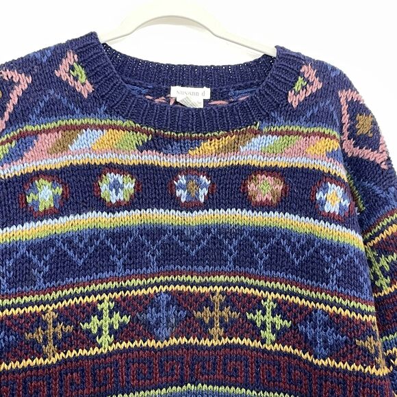 Vtg susann d Womens M Crew Neck Sweater Nordic Celtic Chunky Knit Shetland Wool - Picture 2 of 6